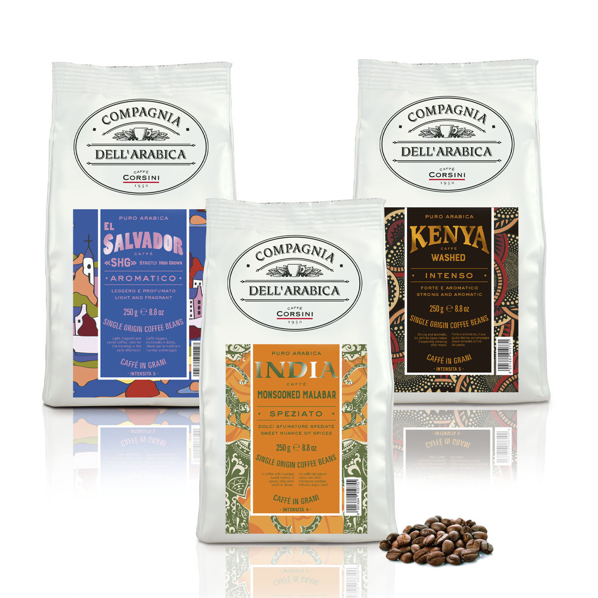 caff-corsini-compagnia-dell-arabica-tris-caff-in-grani-el-salvador-india-kenya-3 image 1