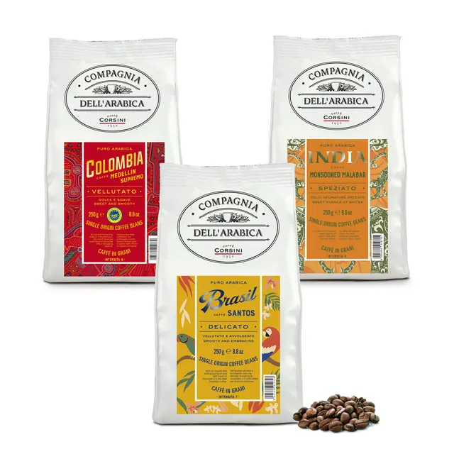 caff-corsini-compagnia-dell-arabica-tris-grani-3x250g-colombia-india-brasil image 1