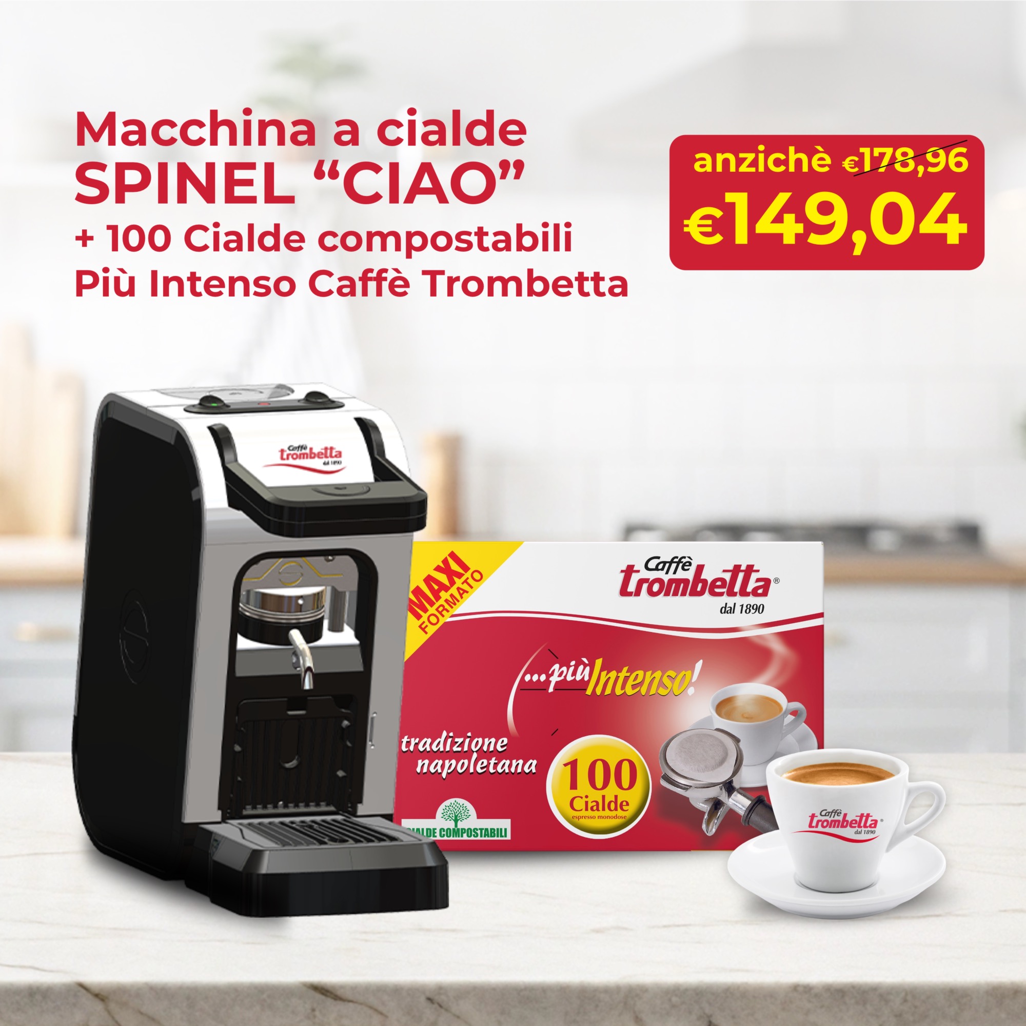 caff-trombetta-kit-spinel-ciao-macchina-cialde-ese-100-cialde-pi-intenso image 2