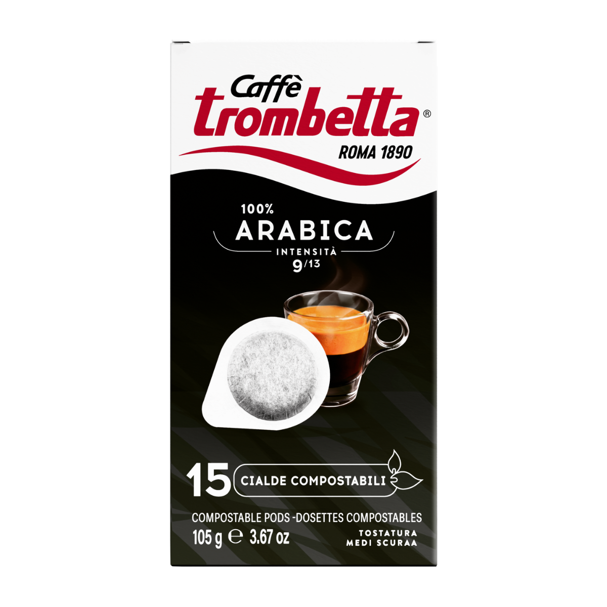caff-trombetta-tutto-arabica-in-cialda-ese-180-cialde-compostabili-12x15 image 1